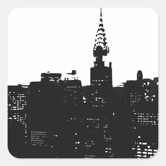 Pop Art New York Silhouette Quadratischer Aufkleber (Vorderseite)