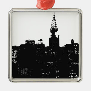 Pop Art New York Silhouette Silbernes Ornament