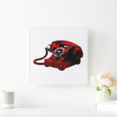 Pop Art Old Desk Telefon Box Square Wallclock Quadratische Wanduhr (Zuhause)