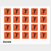 Pop Art Orange Black Basketball Player Silhouette Quadratischer Aufkleber (Blatt)