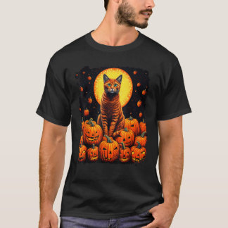 Pop Art Orange Ginger Cat Kürbislaterne Halloween T-Shirt