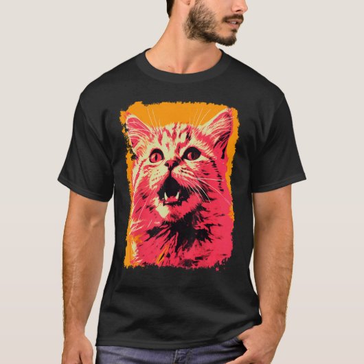 Pop Art Orange Ingwer Rosa Katze T-Shirt (Vorderseite)