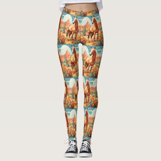 Pop Art Palomino Wüstenpferd Leggings (Vorderseite)