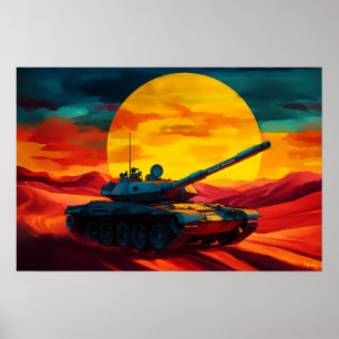 Pop Art Panzer Szene Sonnenuntergang - Militärisch Poster