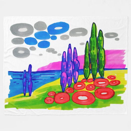 Pop-Art-Paradies – Fette grafische Landschaft Fleecedecke (Vorderseite (Horizontal))