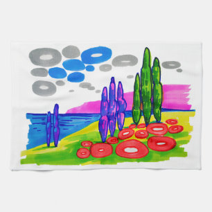 Pop-Art-Paradies – Fette grafische Landschaft Geschirrtuch