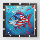 Pop Art Patriotic Fish Quadratische Wanduhr (Vorderseite)