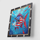Pop Art Patriotic Fish Quadratische Wanduhr (Winkel)