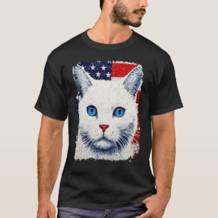 Pop-Art-patriotische weiße Katze T-Shirt