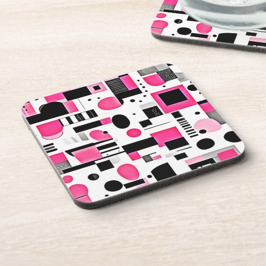 Pop Art Pink Geometry Design Getränkeuntersetzer (Linke Seite)