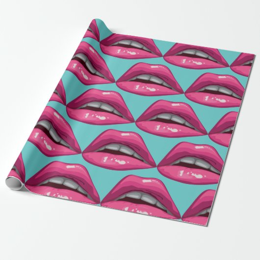 Pop Art Pink Lips Makeup Geschenkpapier (Ungerollt)