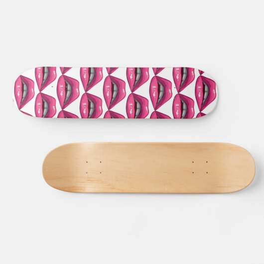 Pop Art Pink Lips Makeup Skateboard (Horizontal)