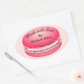 Pop Art Pink Macaron Cookie Personalisiert Ovaler Aufkleber (Umschlag)