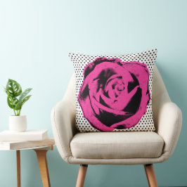 Pop Art Pink Rose - Schwarz-Weiß-Polka Kissen
