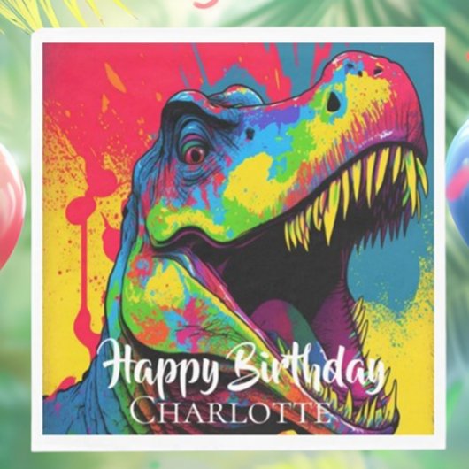 Pop Art Pink T-Rex Geburtstag Serviette
