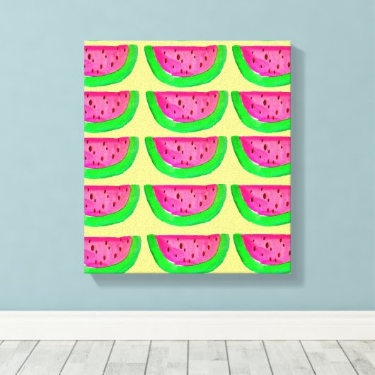 Pop Art pinkfarbene Wassermelonen auf Zitronen-Lei Leinwanddruck (Insitu (Holzboden))