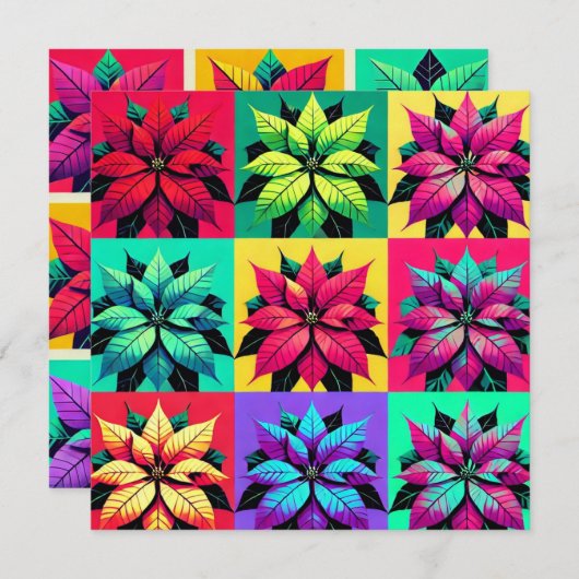 Pop Art Poinsettia Grid Scrapbook Einladung (Vorne/Hinten)