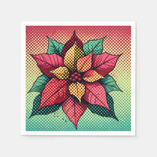 Pop Art Poinsettia Halftone Dots Entdeckungsreise Serviette (Vorderseite)