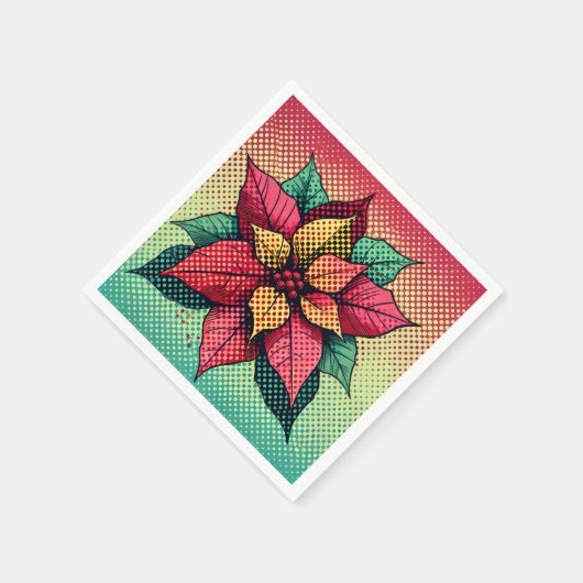 Pop Art Poinsettia Halftone Dots Entdeckungsreise Serviette (Ecke)