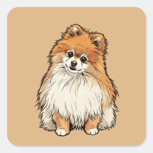 Pop-Art-Pomeranian-Hund-Comic-Halfton-Illustration Quadratischer Aufkleber