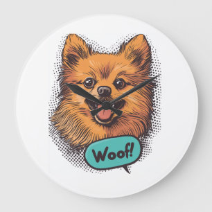 Pop Art Pomeranian � Retro-Comic-Hund Große Wanduhr