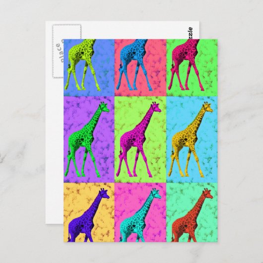 Pop Art Popart Walking Giraffe mehrfarbig Postkarte (Vorne/Hinten)