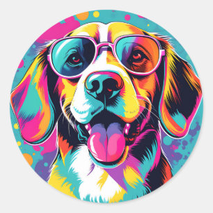 Pop Art Portrait Beagle Runder Aufkleber