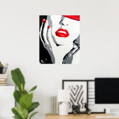 Pop Art Portrait Plakat rote Lippen und Nägel (Heimbüro)