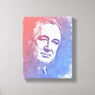 Pop Art Portrait von FDR in Rot und Blau Leinwanddruck