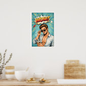 Pop Art Poster „WOW!“ – Attraktiver Mann Comic Wan (Küche)