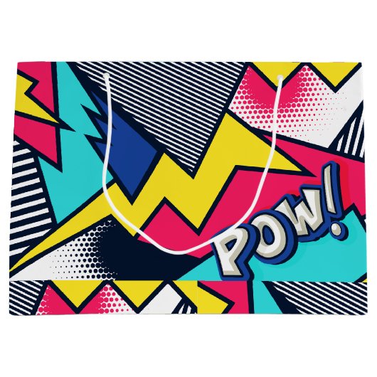 Pop Art Pow! Muster in Magenta, Blau und Schwarz Große Geschenktüte (Vorderseite)