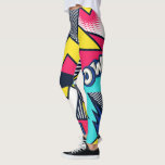 Pop Art Pow! Muster in Magenta, Blau und Schwarz Leggings<br><div class="desc">Graphic Pop Art Muster,  mit niedlicher 'POW!' Typografie,  gegen ein buntes abstraktes Muster. Kontaktieren Sie den Designer für spezielle Anfragen. © Copyright 2021 P.D.,  Vintages Comic Art. Alle Rechte vorbehalten.</div>