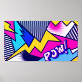 Pop Art Pow! Muster in Magenta, Blau und Schwarz Poster (Vorne)