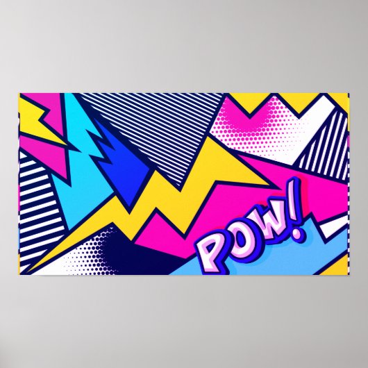 Pop Art Pow! Muster in Magenta, Blau und Schwarz Poster (Vorne)