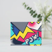 Pop Art Pow! Muster in Magenta, Blau und Schwarz Postkarte (Stehend Vorderseite)