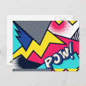 Pop Art Pow! Muster in Magenta, Blau und Schwarz Postkarte (Vorne/Hinten)