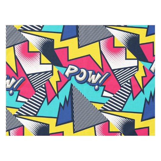 Pop Art Pow! Muster in Magenta, Blau und Schwarz Tischdecke (Vorderseite (Horizontal))