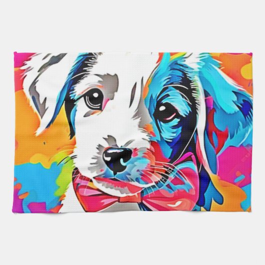 Pop Art Puppy Geschirrtuch (Horizontal)