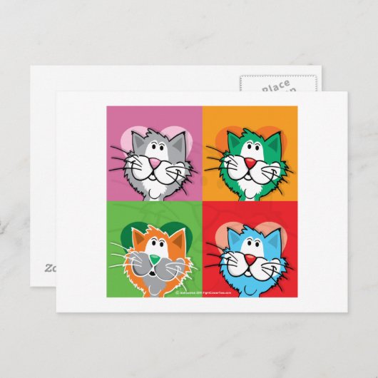 Pop Art Quilt Cat Postkarte (Vorne/Hinten)