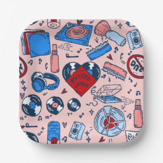 pop art record music lover vintage heart pink pappteller