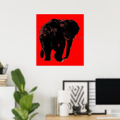 Pop Art Red Black Elephant Silhouette Poster (Heimbüro)