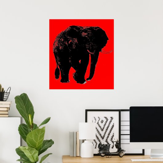 Pop Art Red Black Elephant Silhouette Poster (Heimbüro)