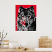 Pop Art Red Gray Wolf Face Poster (Küche)