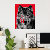 Pop Art Red Gray Wolf Face Poster (Heimbüro)