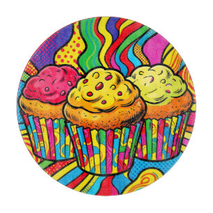 Pop-Art-Regenbogen-Cupcakes-Explosion Schneidebrett