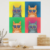 Pop Art Retro Cats Poster (Küche)