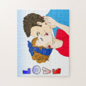 Pop Art Retro Couple Kissing Romantische Nostalgie Puzzle (Vertikal)