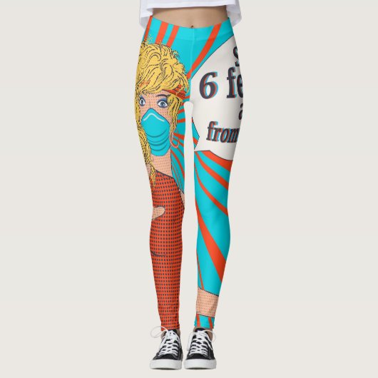 Pop Art Retro Frau in Gesichtsmaske Leggings (Vorderseite)