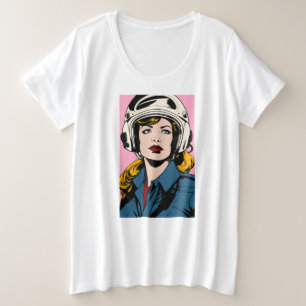 Pop Art Retro Frau in Helmet Graphic T - Shirt