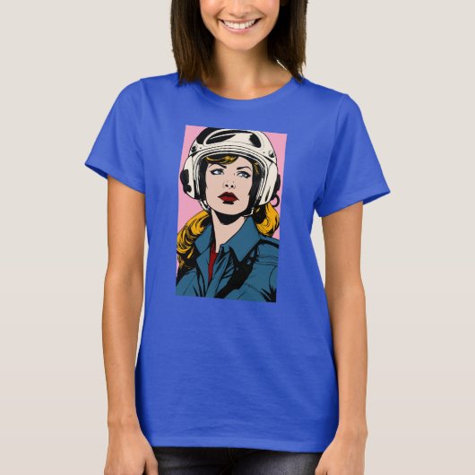 Pop Art Retro Frau in Helmet Graphic T - Shirt (Vorderseite)